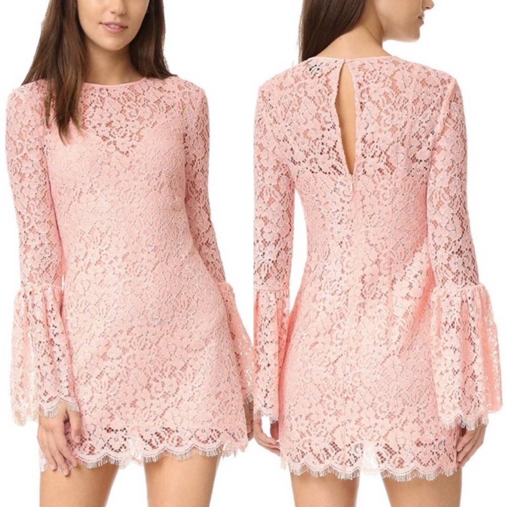 NWT RACHEL ZOE blush pink lace bell sleeve mini dress sz 2 new with tags